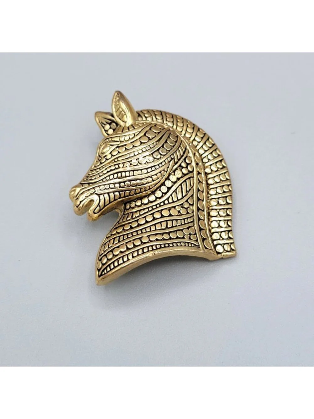 Gold Tone Horse Head Boho Brooch Western Fashion Textured Pattern